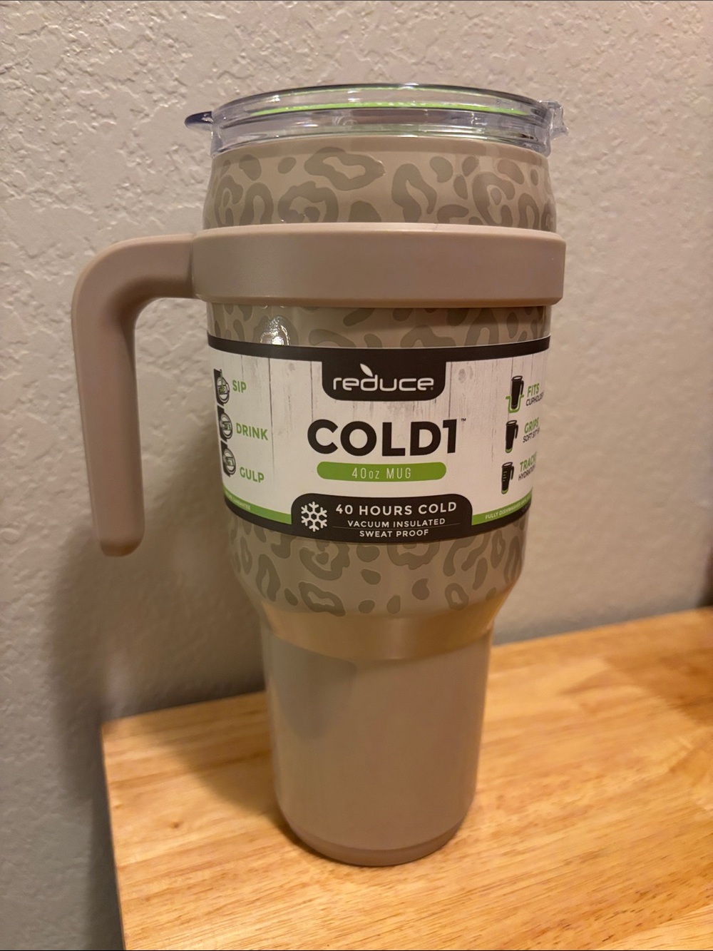 Cold1 40oz Insulated Mug in Taupe Leopard